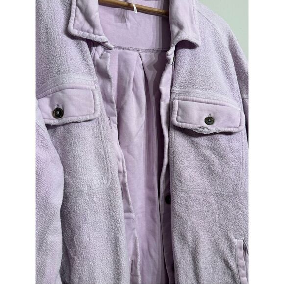 Free People Womens Lilac Ruby Shirt Fleece Button Down Shacket Jacket Large - Picture 4 of 9